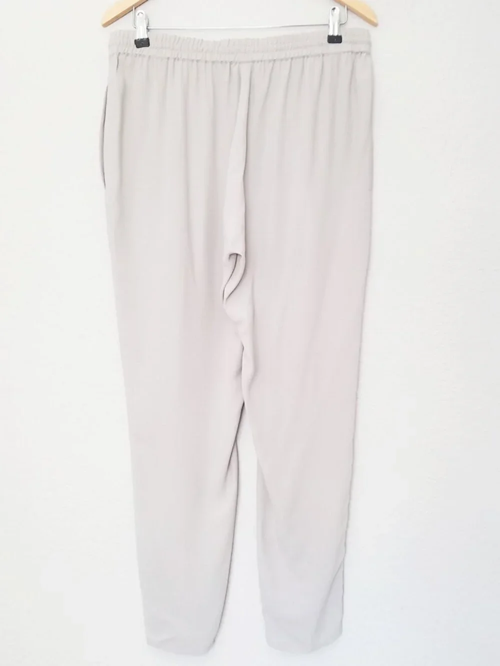 Eileen Fisher 100% Silk Georgette Ankle Pants Bone Gray Size S Drawstring $258